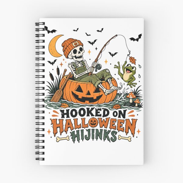 Item preview, Skeleton sitting inside a pumpkin and fishing designed and sold by SabinasDesign.