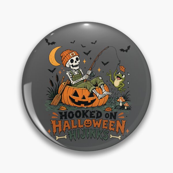 Item preview, Skeleton sitting inside a pumpkin and fishing designed and sold by SabinasDesign.