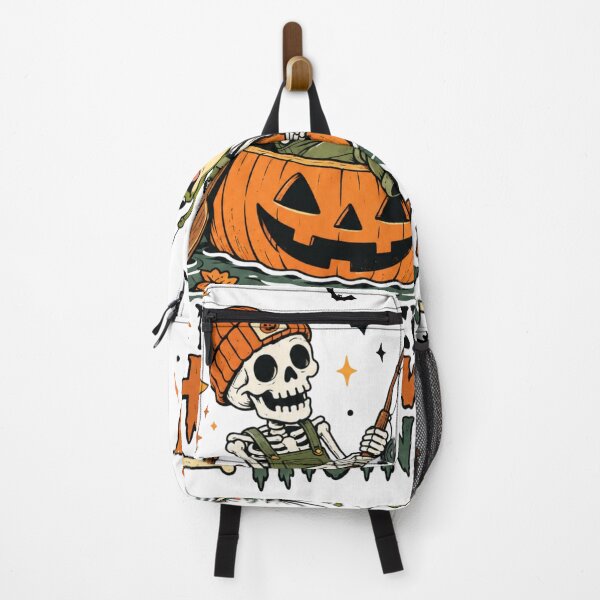 Item preview, Skeleton sitting inside a pumpkin and fishing designed and sold by SabinasDesign.