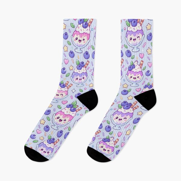 Item preview, Kawaii Blueberry Sundae Pastel Dessert Pattern designed and sold by Soft Berry Studio.