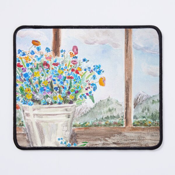 Item preview, hand painted forget me not and poppy bouquet by the window watercolour designed and sold by SelenePaintings .