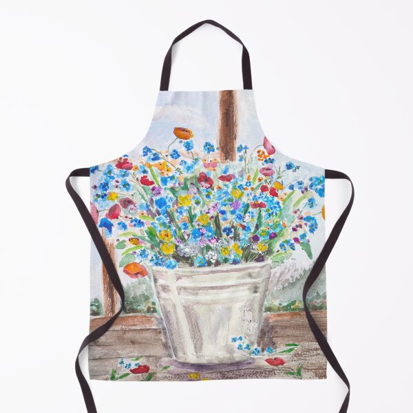 Item preview, hand painted forget me not and poppy bouquet by the window watercolour  designed and sold by SelenePaintings .