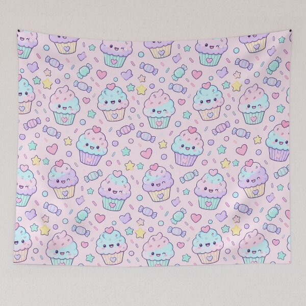 Item preview, Kawaii Cotton Candy Cupcake Pastel Pattern designed and sold by Soft Berry Studio.