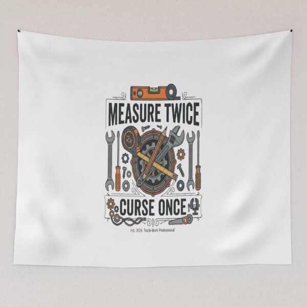 Item preview, Measure Twice Curse Once Funny Tradesman Electrician Gift designed and sold by ArtsyElegance4U ⭐⭐⭐⭐⭐.