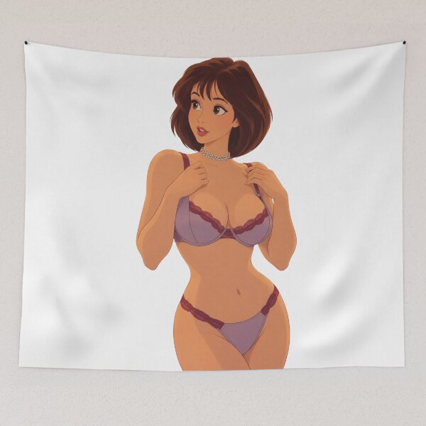 Item preview, Brunette Purple Lace Lingerie Girl - Retro 90s Cartoon Style designed and sold by  Hollow Moon Studios..