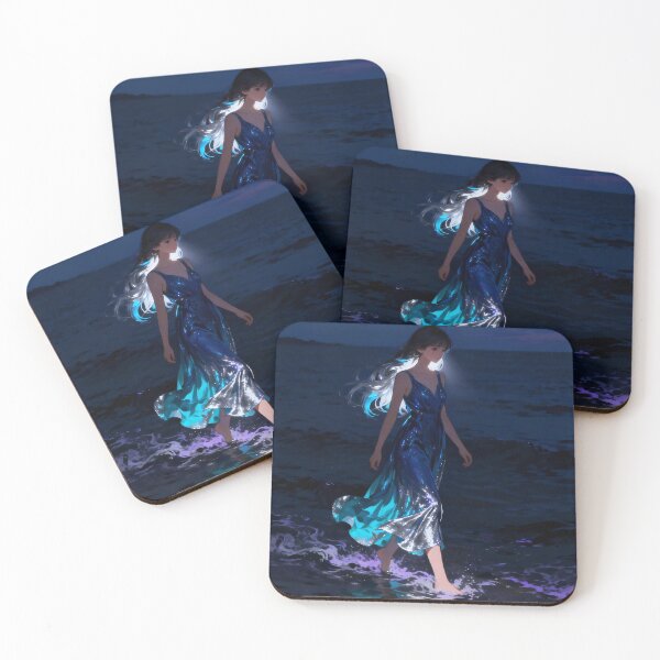 Item preview, Woman Walking on Water Art, Ocean Blue Dress, Ethereal Moonlit Sea Anime Art designed and sold by stylishdzign.