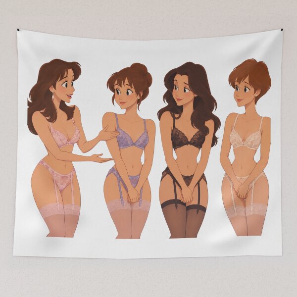 Item preview, Brunette Lingerie Outfit Lineup Pink Purple Black White - Retro 90s Cartoon Style designed and sold by  Hollow Moon Studios..