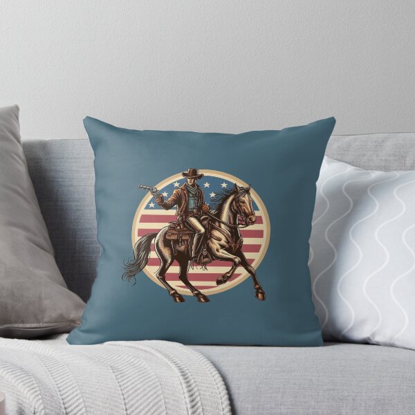 Artikelvorschau, Vintage-Cowboy, Pferd, amerikanische Flagge, Revolverheld, Wildwest-Thema entworfen und verkauft von classic car craze.