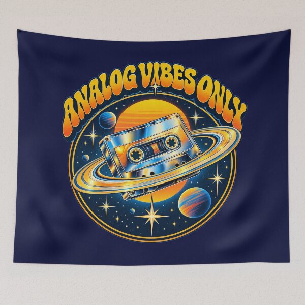 Item preview, Analog Vibes Only Retro Cassette Tape Space Planet Sunset Art designed and sold by QCena.