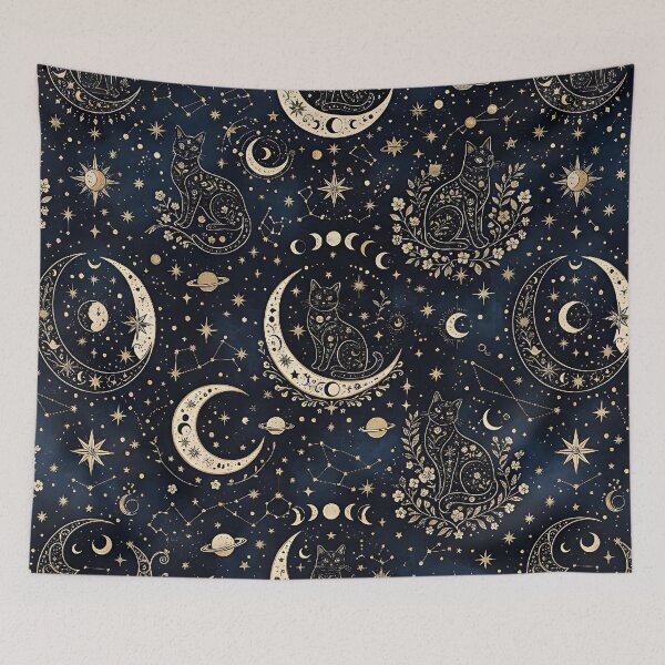 Item preview, celestial cat moon and stars pattern designed and sold by ArtDesignTp.