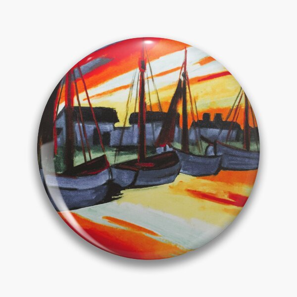 Item preview, Red skies ships in the Port of Leba nautical sunset maritime landscape painting by Max Pechstein designed and sold by Jéanpaul  Ferro.