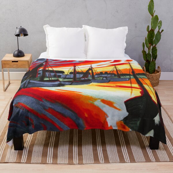 Item preview, Red skies ships in the Port of Leba nautical sunset maritime landscape painting by Max Pechstein designed and sold by Jéanpaul Ferro.