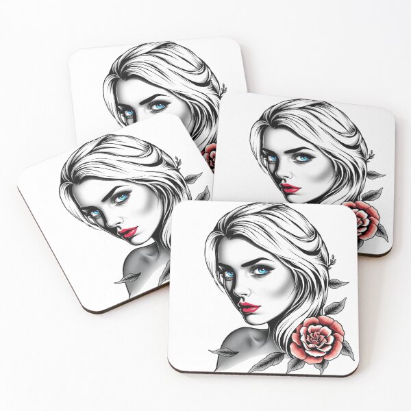 Item preview, Traditional Tattoo Blonde Girl with Rose – Classic Pin Up Art designed and sold by Fenomena Designs.
