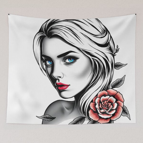 Item preview, Traditional Tattoo Blonde Girl with Rose – Classic Pin Up Art designed and sold by Fenomena Designs.