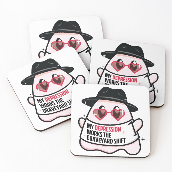 Item preview, My Depression Works the Graveyard Shift Pop Art Ghost Red designed and sold by colormemaroon.