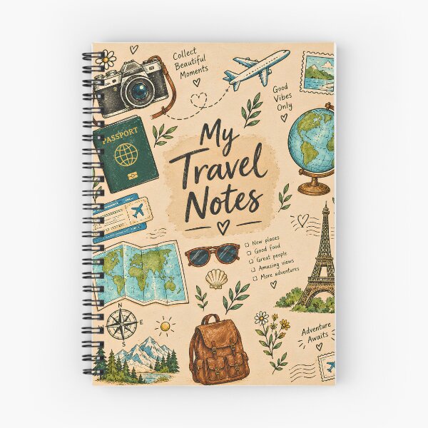 Item preview, Vintage Travel Notes Spiral Notebook | Travel Journal designed and sold by Auchi_Verse.