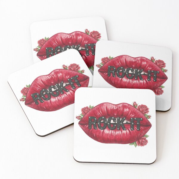 Item preview, Vintage Red Lips Rock It Quote Art with Roses designed and sold by MaRCAStro.
