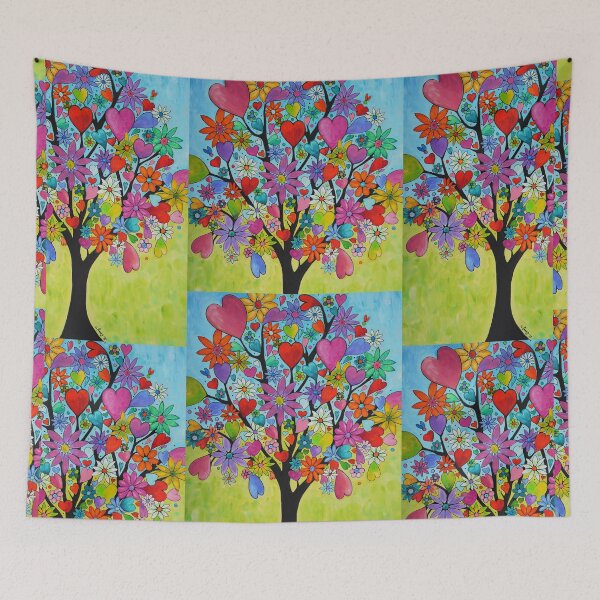 Item preview, Happy Love Tree Colorful Floral Heart Flower Art designed and sold by Sharon Cummings Art.