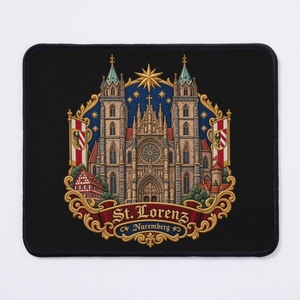 Item preview, St. Lorenz Nuremberg Gothic Church Embroidery – Ornate Architectural Travel Crest designed and sold by Emoji Emblems.