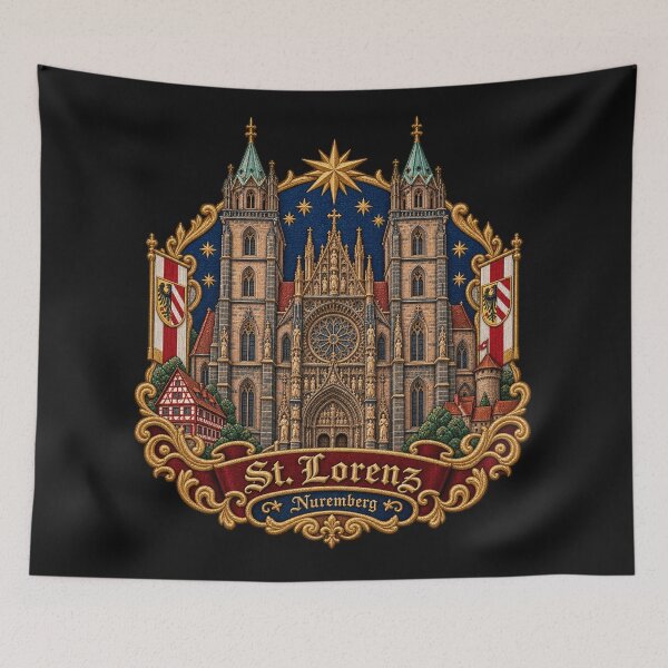 Item preview, St. Lorenz Nuremberg Gothic Church Embroidery – Ornate Architectural Travel Crest designed and sold by Emoji Emblems.