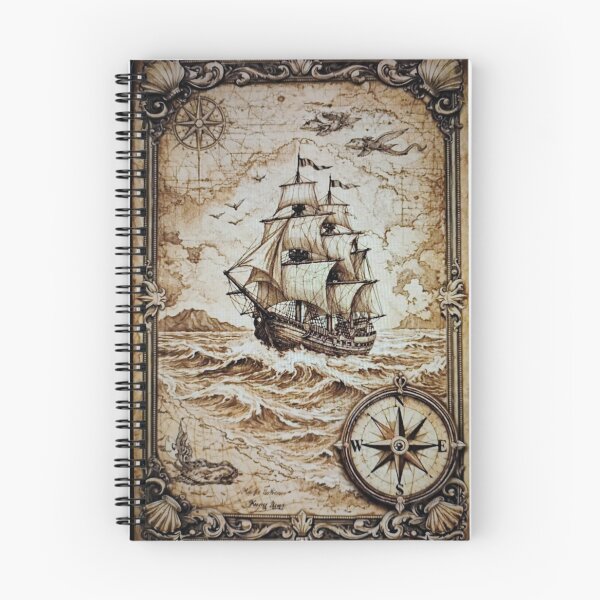 Item preview, Ship And Compass Print designed and sold by Lichentroupe63.