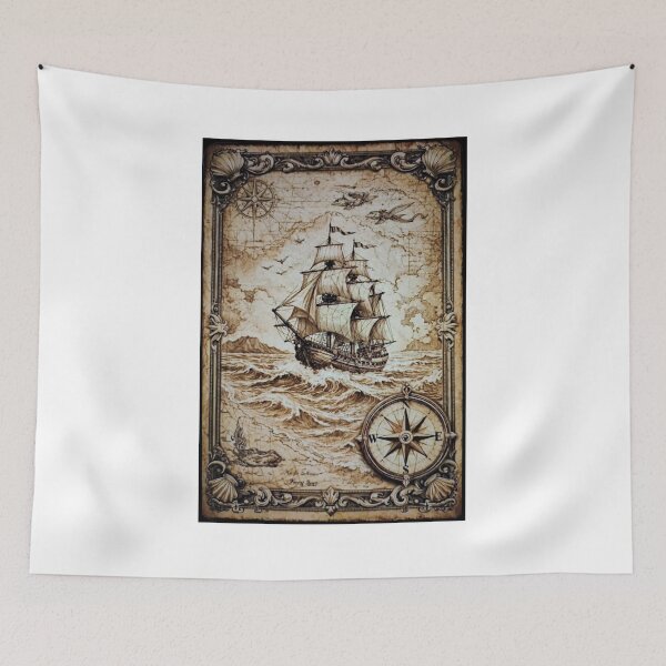 Item preview, Ship And Compass Print designed and sold by Lichentroupe63.