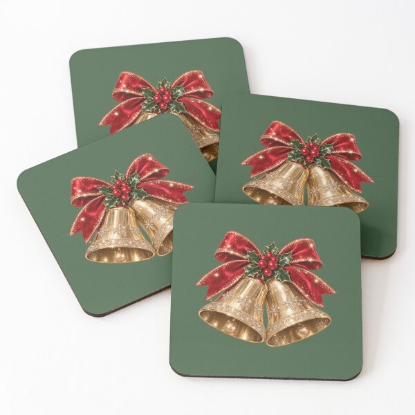 Item preview, Glittering Golden Bells with Holly Bow designed and sold by MIRANDA CREATIVE.