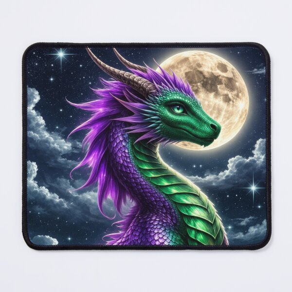 Item preview, Purple Emerald Dragon Under Full Moon – Mystical Fantasy Dragon Artwork designed and sold by DrakariArt.