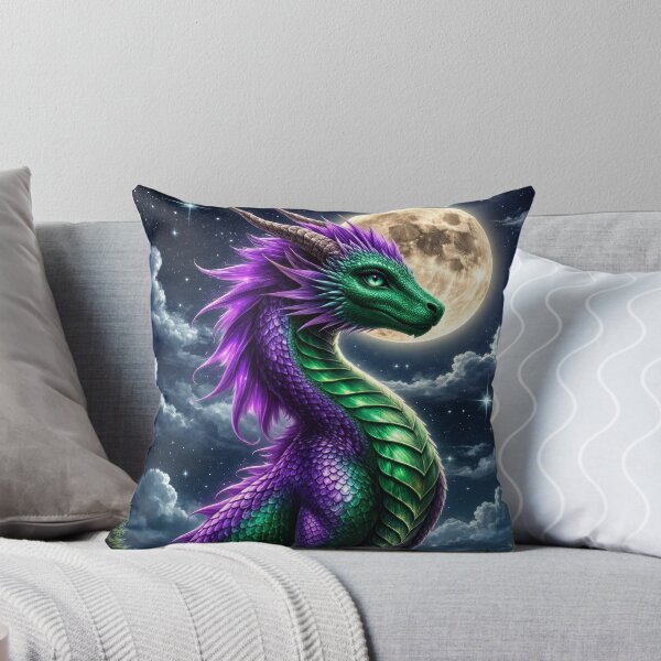 Item preview, Purple Emerald Dragon Under Full Moon – Mystical Fantasy Dragon Artwork designed and sold by DrakariArt.