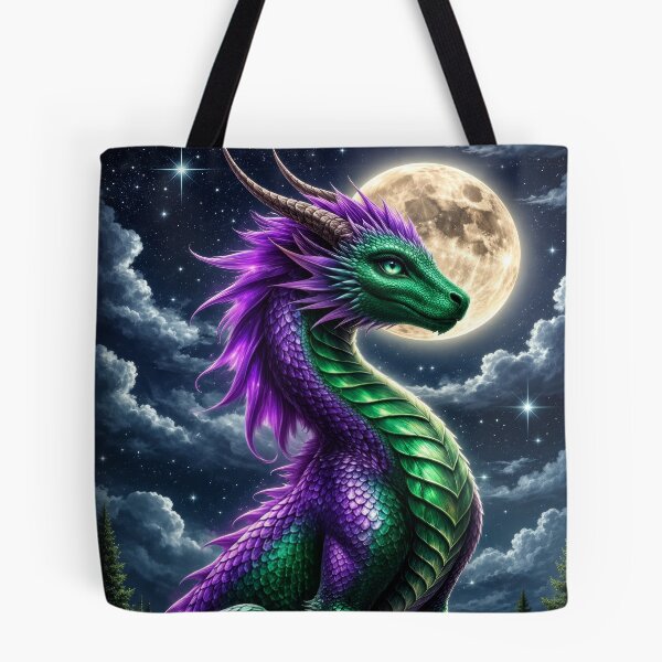 Item preview, Purple Emerald Dragon Under Full Moon – Mystical Fantasy Dragon Artwork designed and sold by DrakariArt.