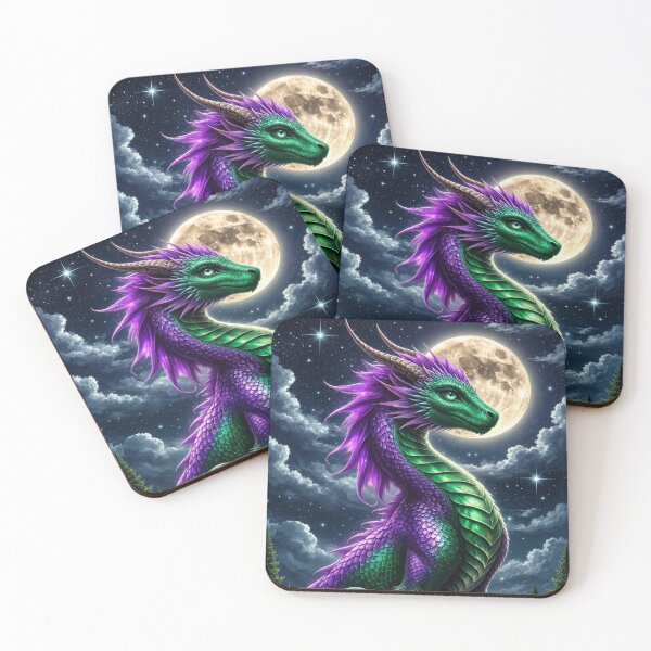 Item preview, Purple Emerald Dragon Under Full Moon – Mystical Fantasy Dragon Artwork designed and sold by DrakariArt.