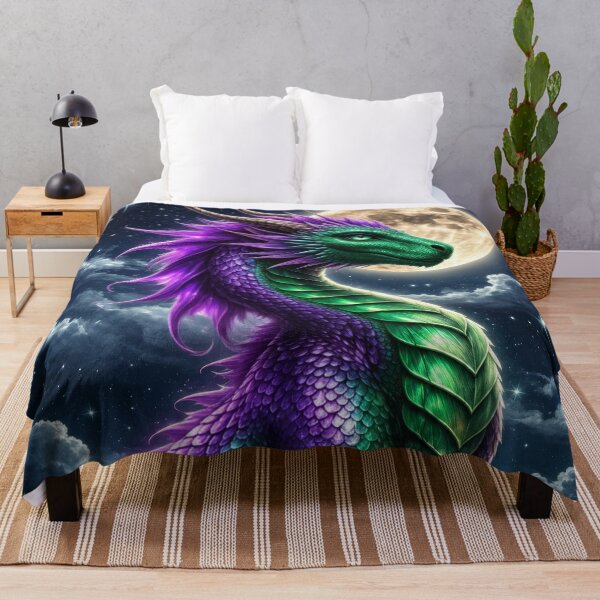 Item preview, Purple Emerald Dragon Under Full Moon – Mystical Fantasy Dragon Artwork designed and sold by DrakariArt.