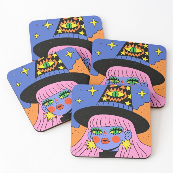 Item preview, Colorful Celestial Witch Girl with Moon and Stars designed and sold by Sunday Margaritas Art.