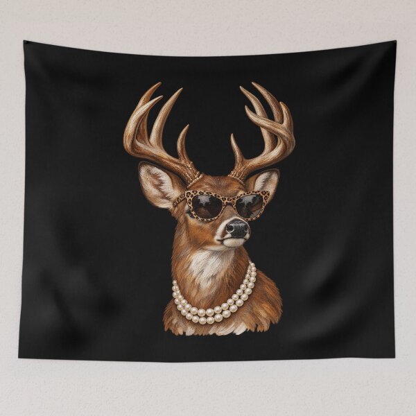 Item preview, Glam Whitetail Deer Wearing Leopard Glasses Pearl Necklace Hunting designed and sold by Whirx.