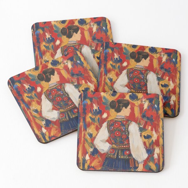 Item preview, Folk Art Woman In Embroidered Dress Vibrant Oil Painting Wall Art designed and sold by Cary-s.