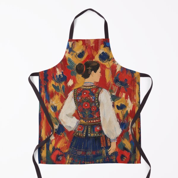 Item preview, Folk Art Woman In Embroidered Dress Vibrant Oil Painting Wall Art designed and sold by Cary-s.