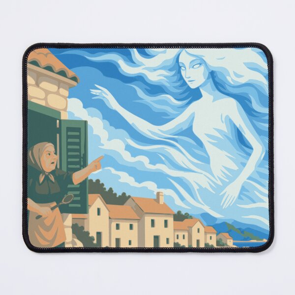Item preview, Stories the Bura Remembers Art Print, Croatian Coastal Wall Art, Grandmother and Boy Illustration, Adriatic Folk Art, Mediterranean Decor designed and sold by Studio pod Burom.
