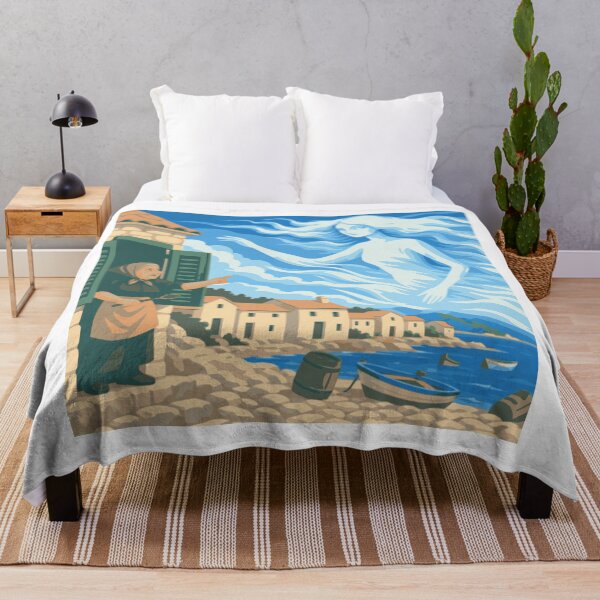 Item preview, Stories the Bura Remembers Art Print, Croatian Coastal Wall Art, Grandmother and Boy Illustration, Adriatic Folk Art, Mediterranean Decor designed and sold by Studio pod Burom.