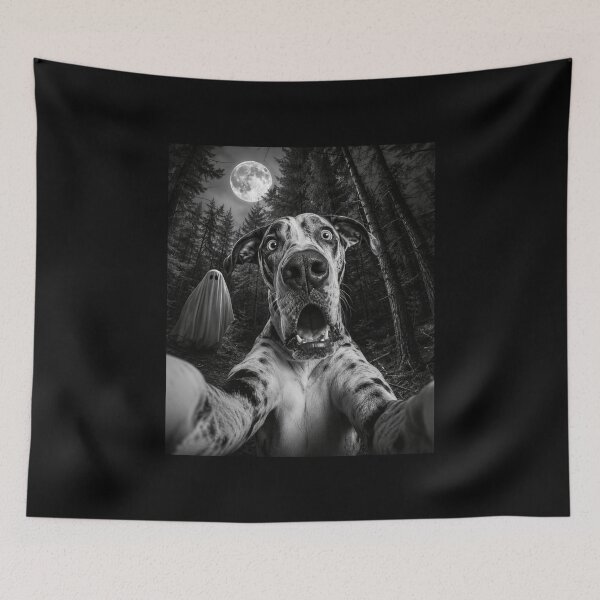 Item preview, Halloween Dog Selfie in Moonlit Forest Ghost Scene designed and sold by anapldv.