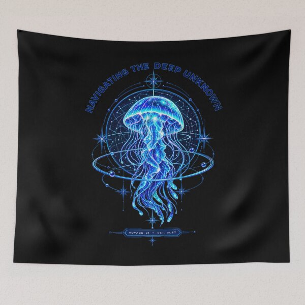 Item preview, Navigating The Deep Unknown Jellyfish Celestial Ocean Sci Fi Art designed and sold by QCena.