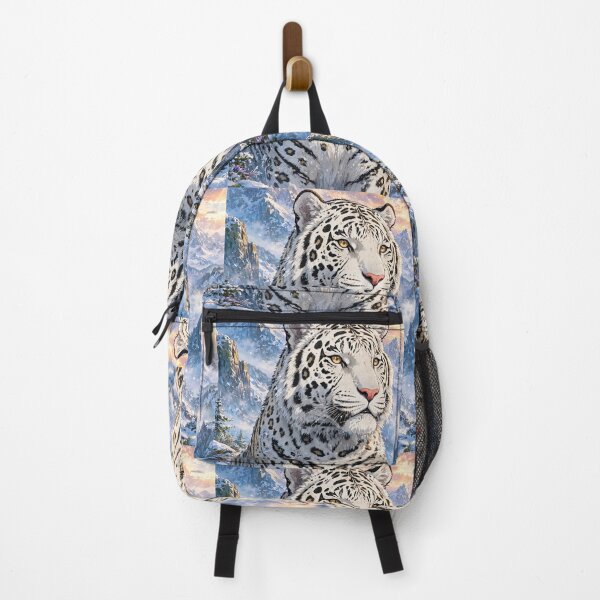 Item preview, White snow leopard in winter mountains-majestic snowy fantasy art designed and sold by Sourcestores1.