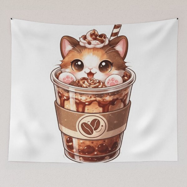 Item preview, Cute Cat Drinking Coffee Sticker | Kawaii Coffee Cat and Cozy Cafe Aesthetic designed and sold by Sepia soul.