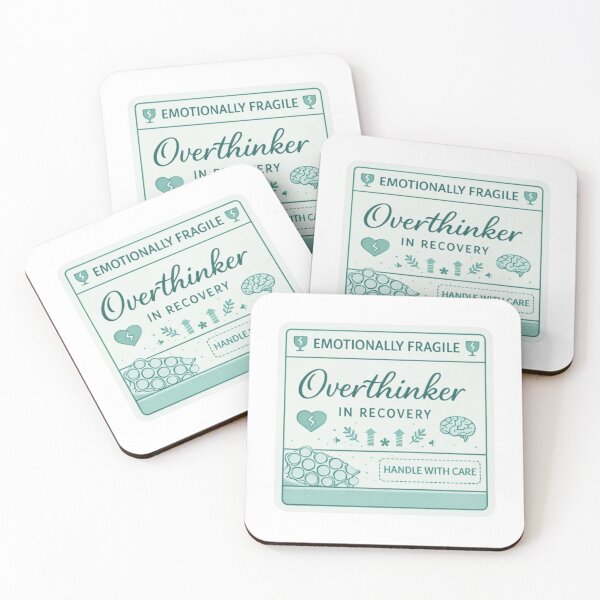 Item preview, Overthinker in Recovery Sticker | Emotionally Fragile Funny Mental Health Quote designed and sold by Sepia soul.