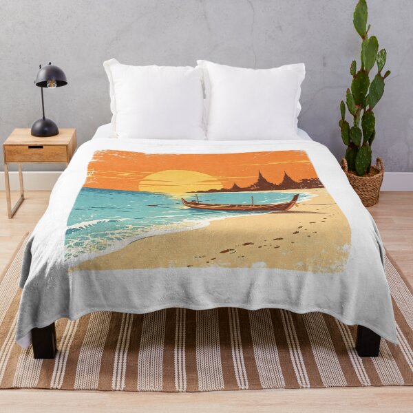 Item preview, Thailand Sunset – Longtail Boat & Temple Skyline Retro Print designed and sold by VladisWorld.