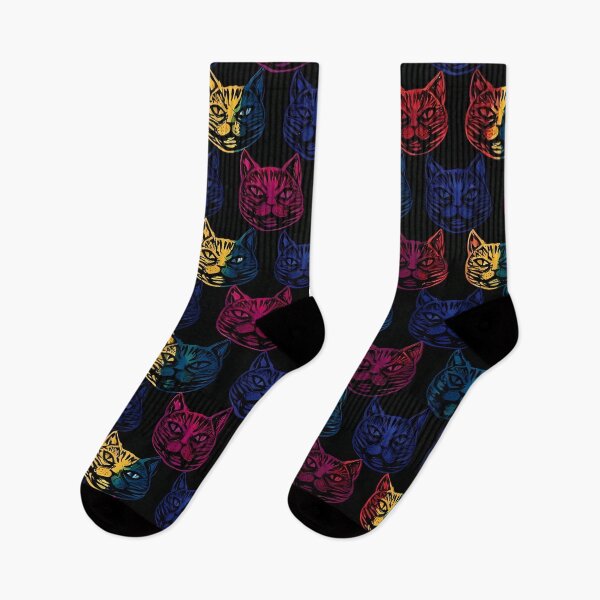 Item preview, Psychedelic Neon Cat Faces Seamless Pattern designed and sold by Lunat1kk.
