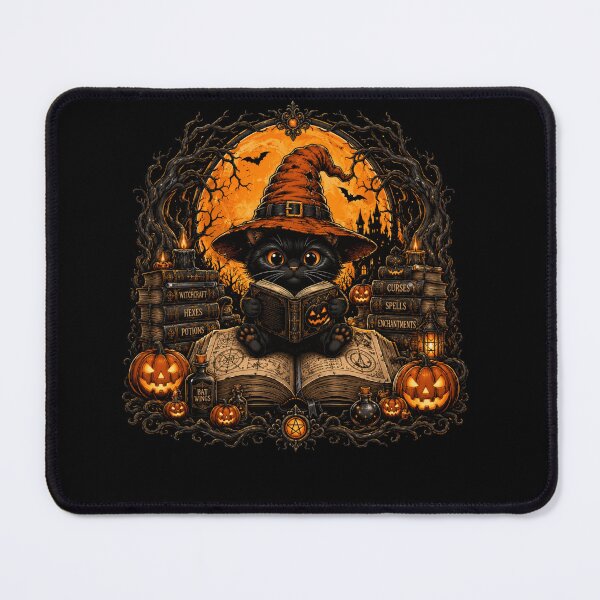 Item preview, Halloween Cat Witch with Spellbook and Jack O Lanterns designed and sold by anapldv.