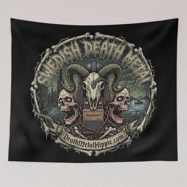 Item preview, Swedish Death Metal Ram Skull designed and sold by Death Metal Hippie.