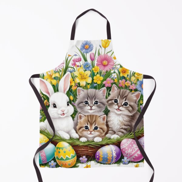 Item preview, Easter Bunnies Kittens with Colorful Eggs in Spring Garden designed and sold by ArtDesignTp.
