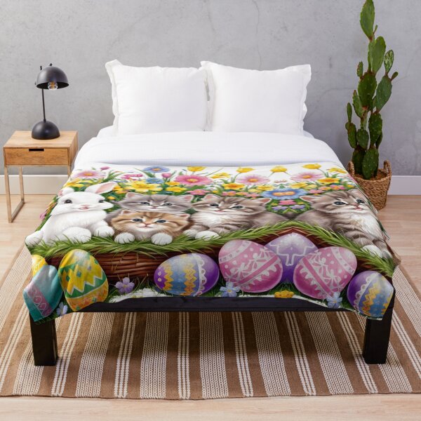 Item preview, Easter Bunnies Kittens with Colorful Eggs in Spring Garden designed and sold by ArtDesignTp.