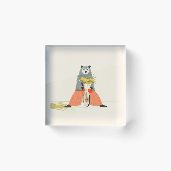 Item preview, Whimsical Folk Art Bear on Bicycle designed and sold by Lunat1kk.